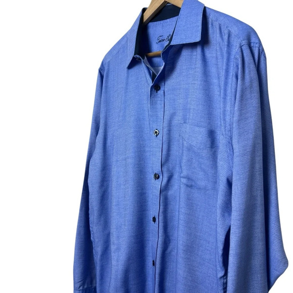Tasso Elba Blue Lightweight Button Down Long Sleeve Shirt Mens Size Large - Picture 4 of 9